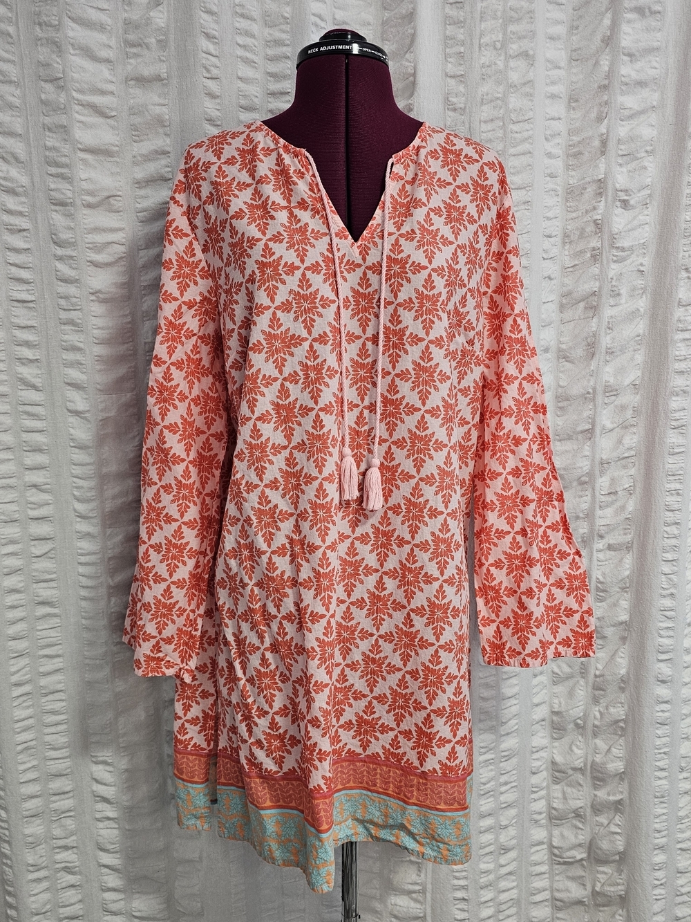 Nvelop Sun UV Protectant Boho Swim Tunic Dress Beach Cover-Up Coral Reef Large